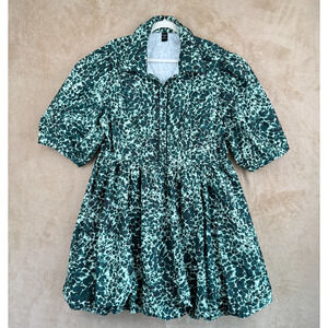 Womens Babydoll Puff Sleeve Dress Sz‎ 4XL Green Collared Bubble Hem Mini